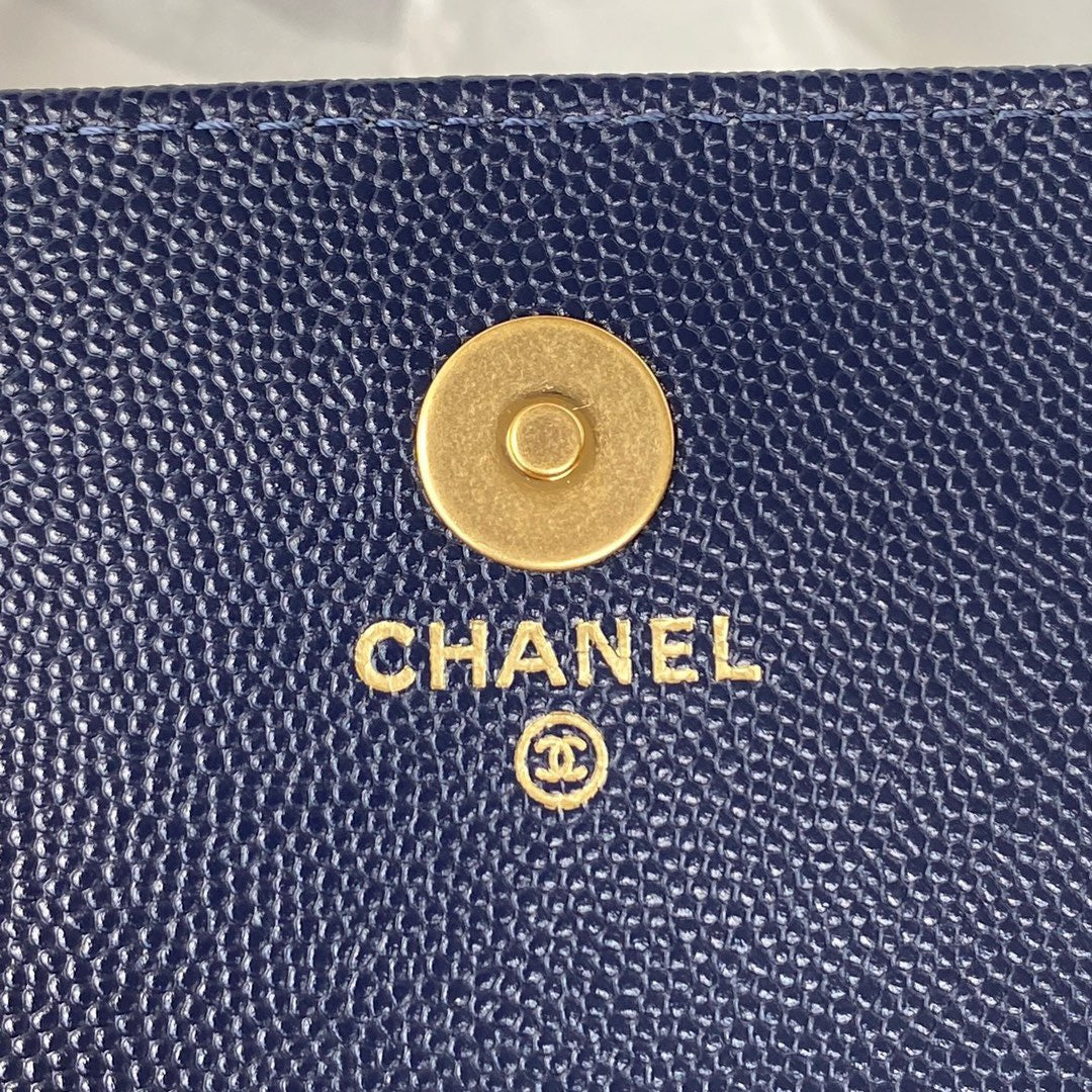 Chanel Clutch With Chain Gold Hardware Grained Shinny Navy Blue For Women, Women’s Handbags, Shoulder Bags 4.7in/12cm AP2857