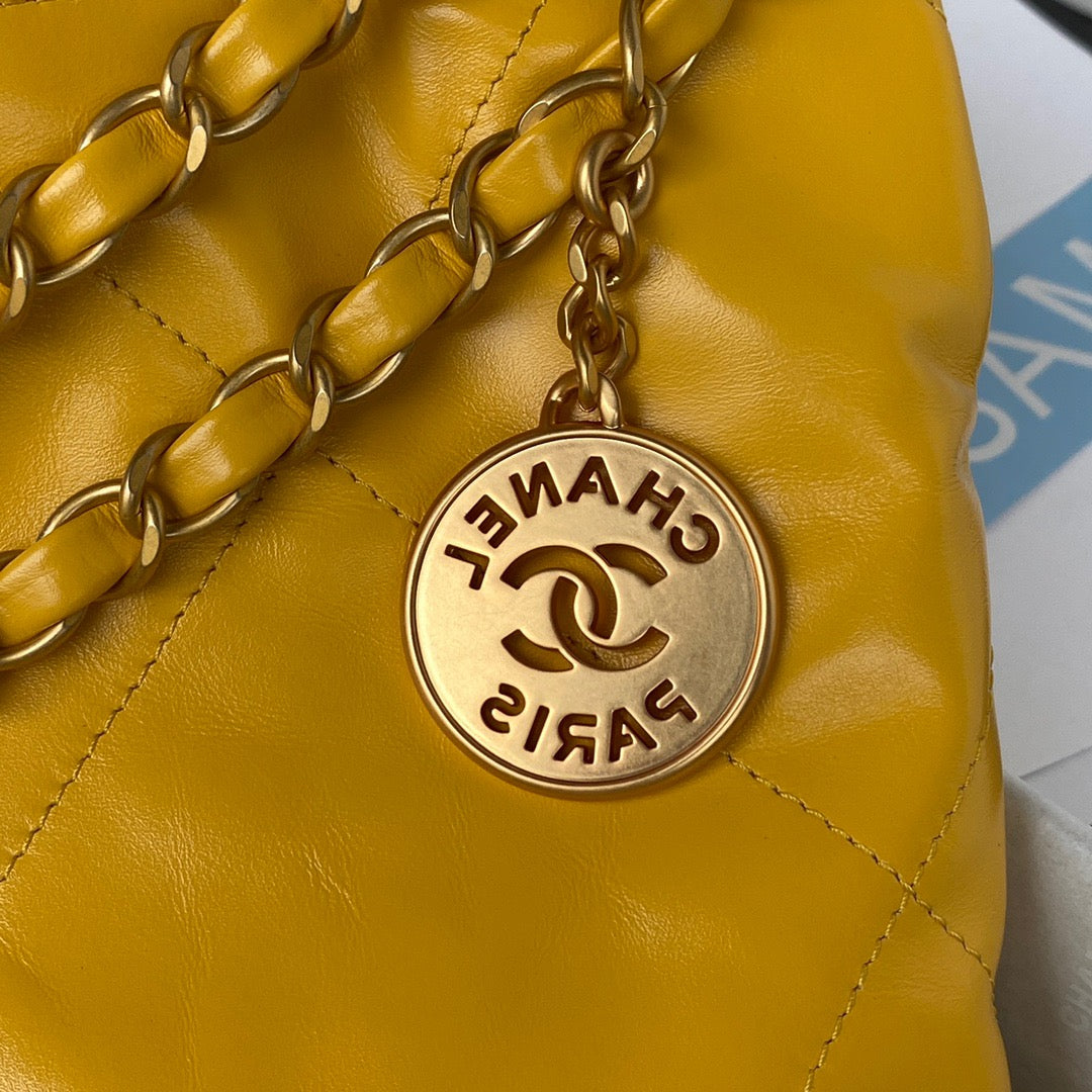CHL 22 Handbag Gold Hardware Shiny Yellow For Women, Women’s Handbags, Shoulder Bags 16.5in/38cm AS3261