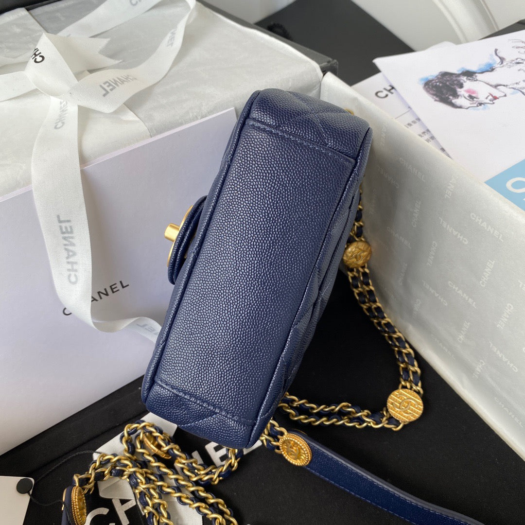 ChanelMini Flap Bag With Top Handle Gold Hardware Navy Blue For Women, Women’s Handbags, Shoulder Bags 7.9in/20cm AS2431 B08846 NJ532
