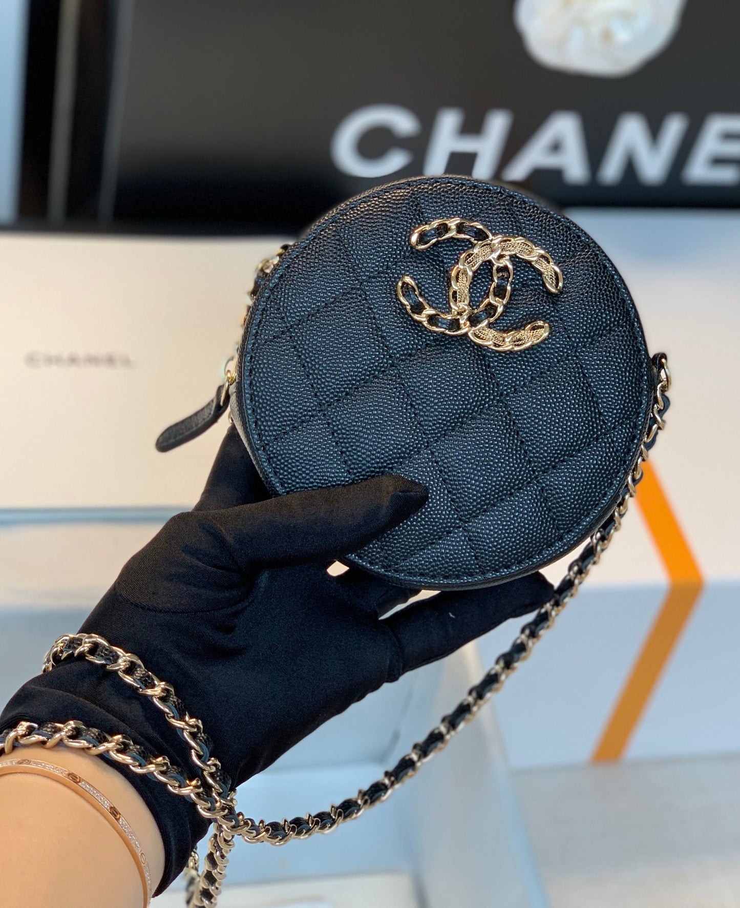 ChanelRound Bag Crossbody Black For Women 4.7in/12cm