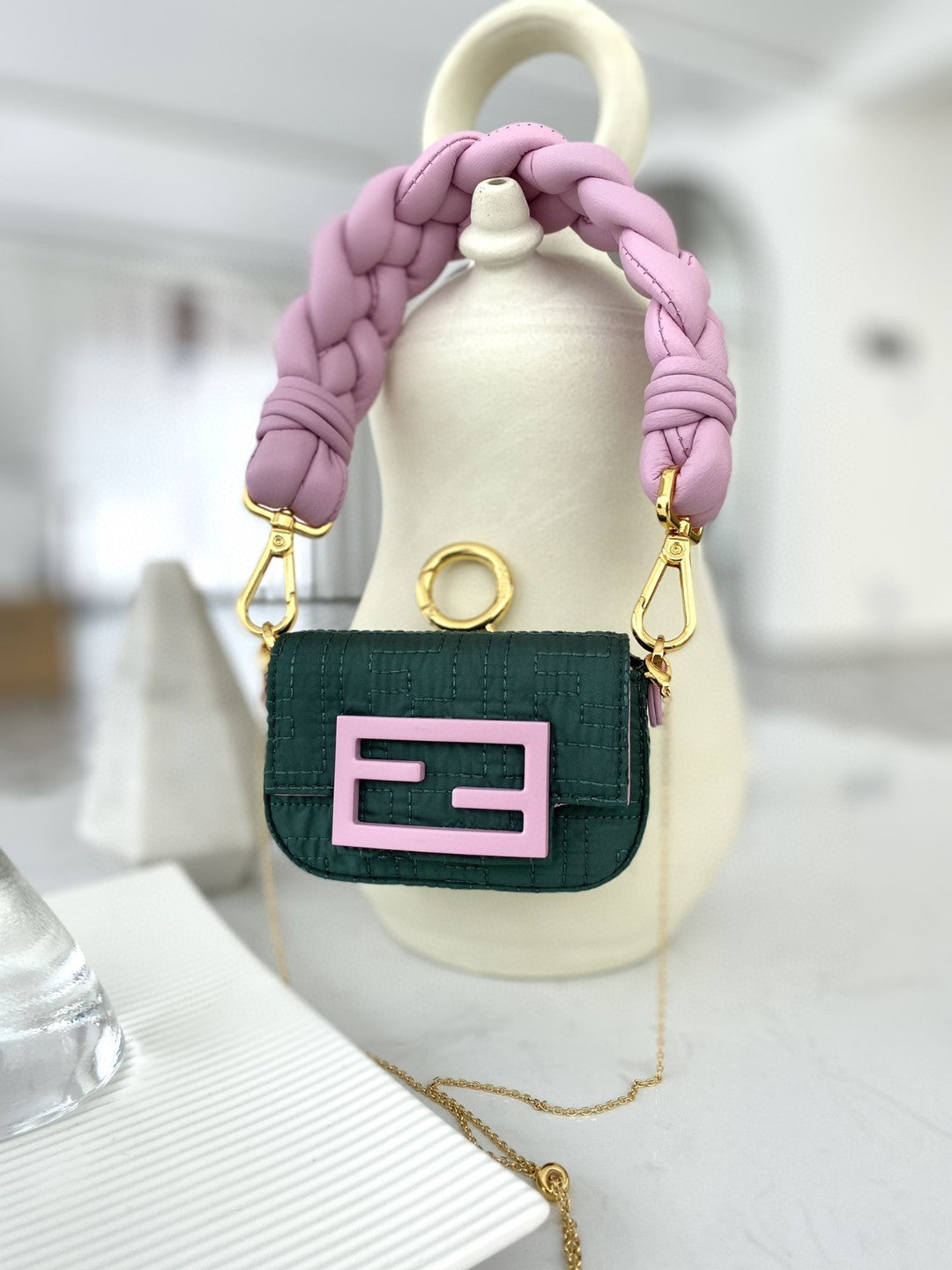 FI Nano Baguette Maxi Handle Pink and Green Bag For Woman 6.5cm/2.5in