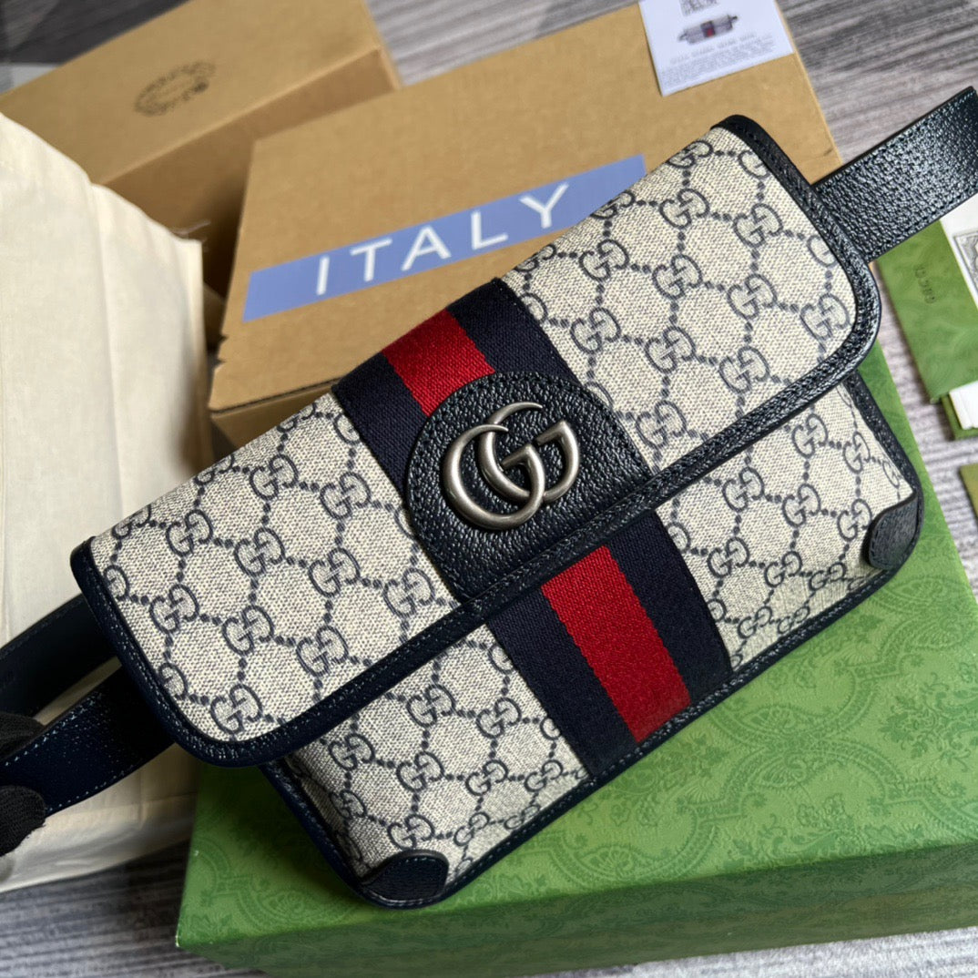 gg Ophidia Belt Bag Beige And Blue gg Supreme Canvas For Men 8.7in/22cm gg 674081 96IWN 4076
