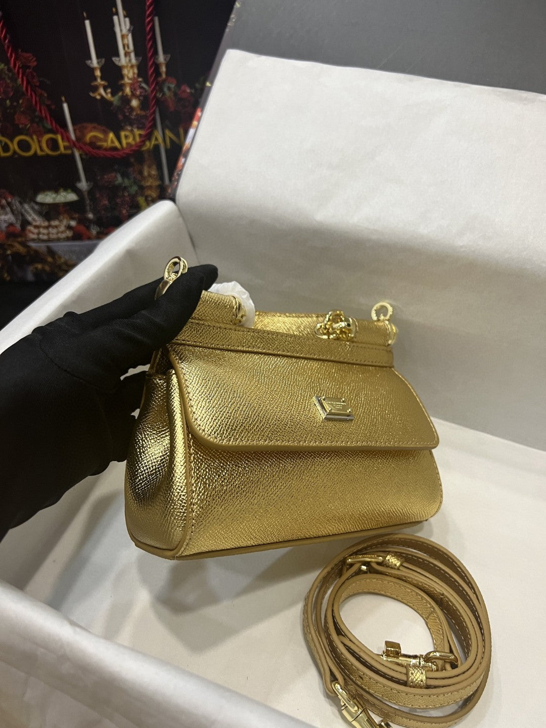 DG Small Sicily Bag In Dauphine Gold For Women 7.5in/19cm DG