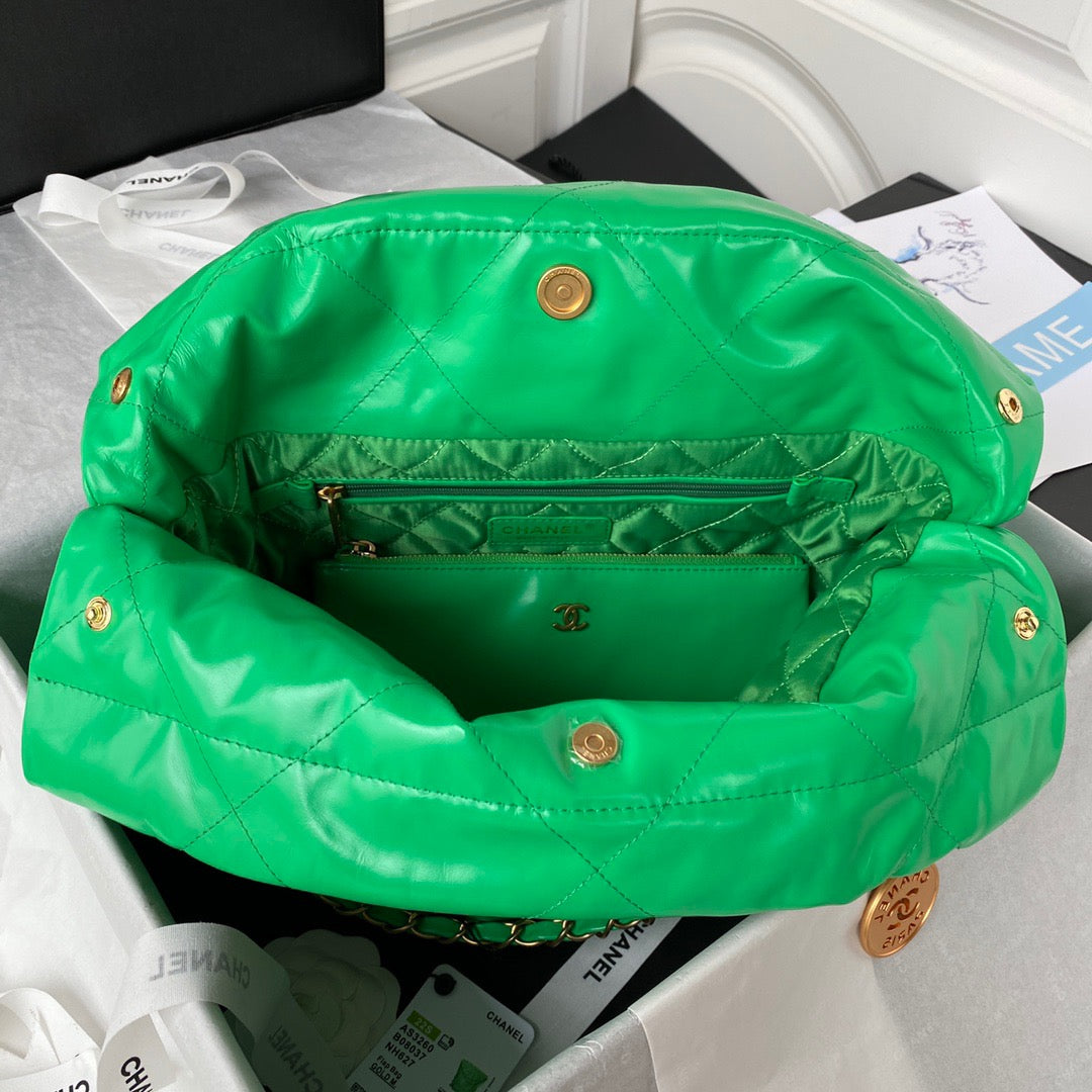 CHL 22 Handbag Gold Hardware Shiny Green For Women, Women’s Handbags, Shoulder Bags 16.5in/38cm AS3261
