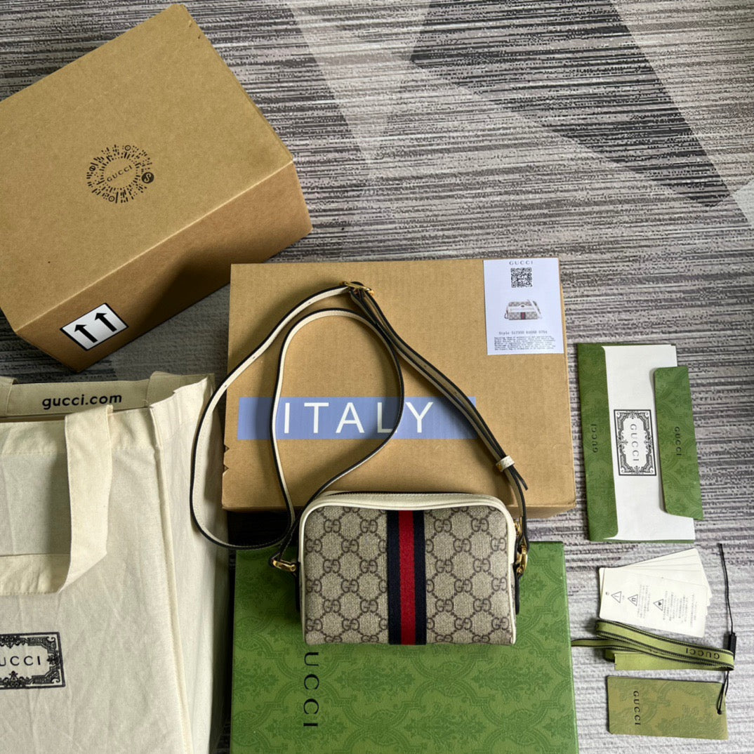 gg Ophidia Mini gg Bag Beige And Ebony gg Supreme Canvas, With White For Women 7in/17.5cm gg 517350 96IWS 9794