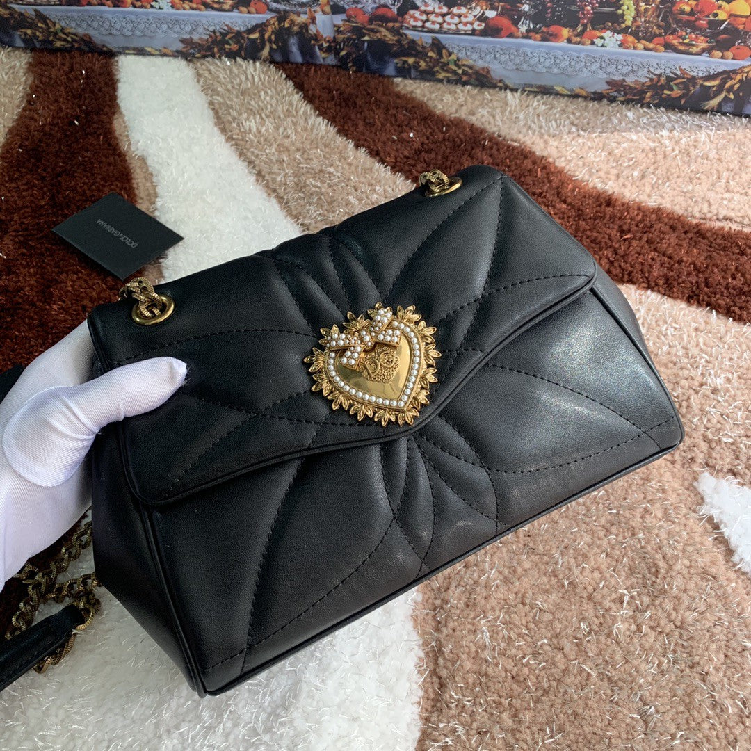 DG Medium Devotion Shoulder Bag In Quilted Nappa Black For Women 10.2in/26cm DG
