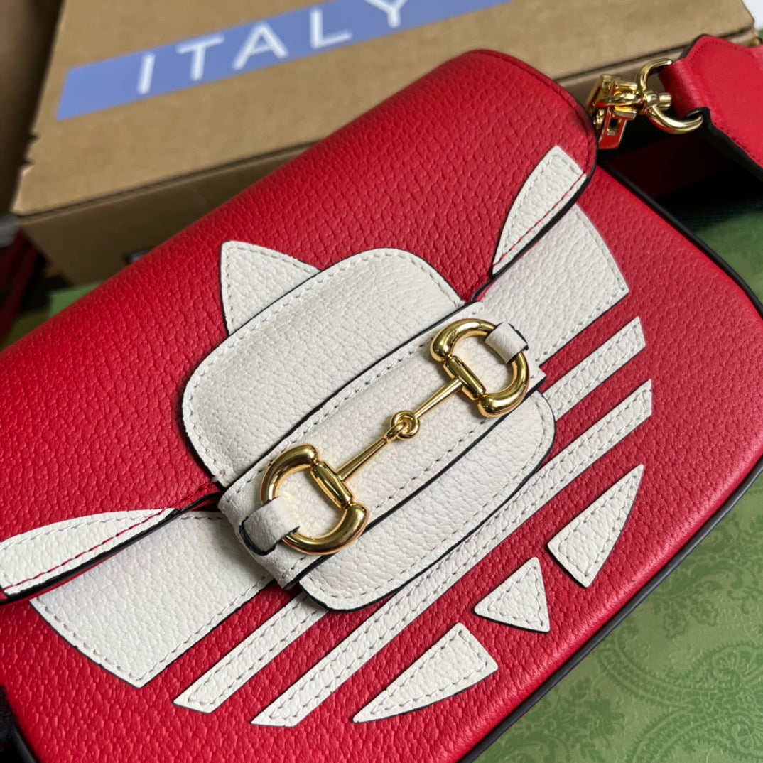 gg x Adidas Horsebit 1955 Mini Bag Red For Women, Women’s Bags 8.1in/21cm gg 658574 U3ZDG 6563