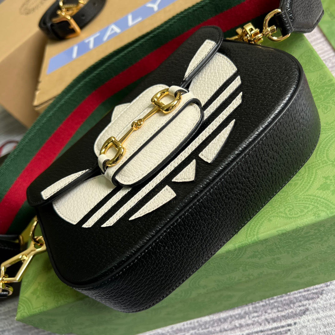 gg x Adidas Horsebit 1955 Mini Bag Black For Women, Women’s Bags 8.1in/21cm gg 658574 U3ZDG 8726
