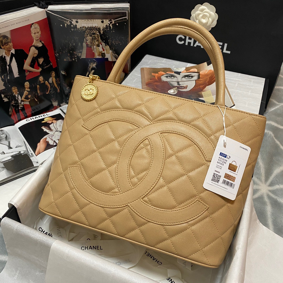 ChanelMedallion Tote Gold Hardware Caviar Yellow For Women, Women’s Handbags, Shoulder Bags 15.6in/32cm