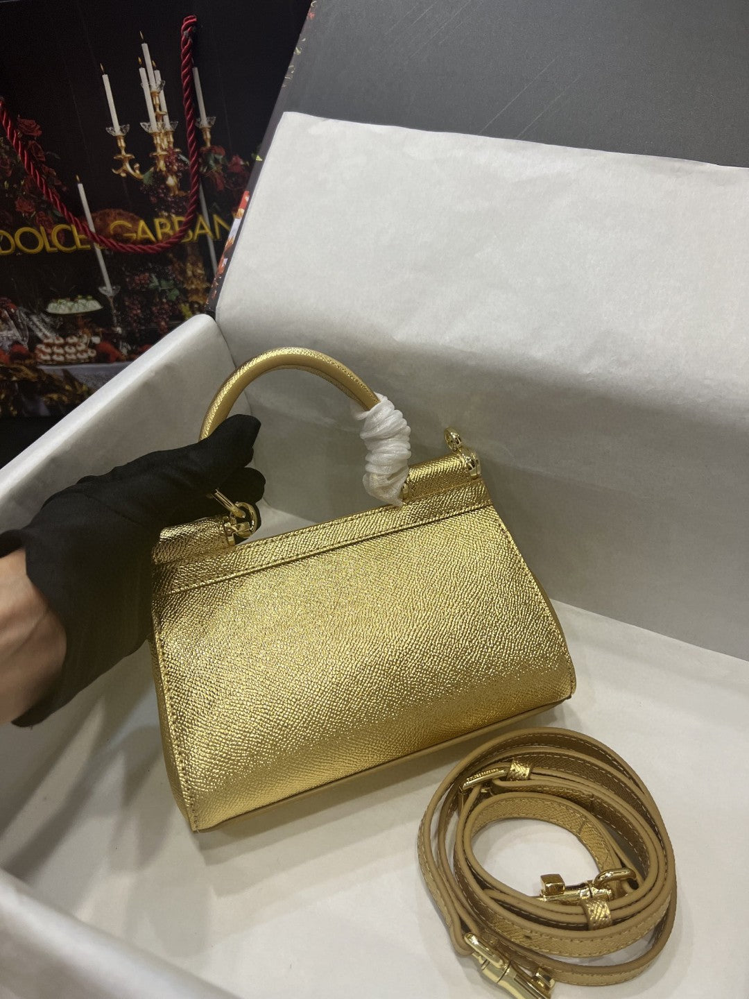 DG Small Sicily Bag In Dauphine Gold For Women 7.5in/19cm DG