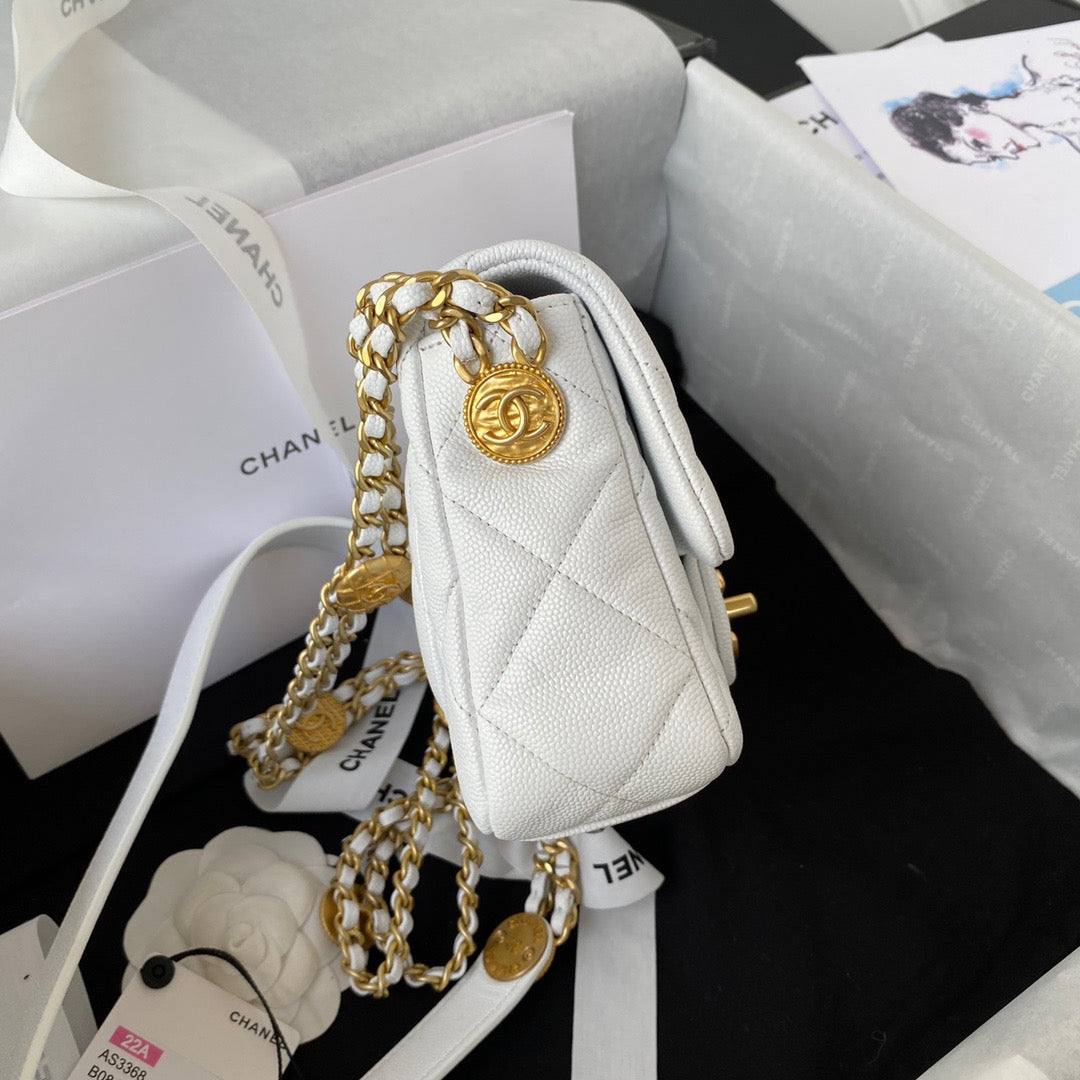ChanelMini Flap Bag With Top Handle Gold Hardware White For Women, Women’s Handbags, Shoulder Bags 7.9in/20cm AS2431
