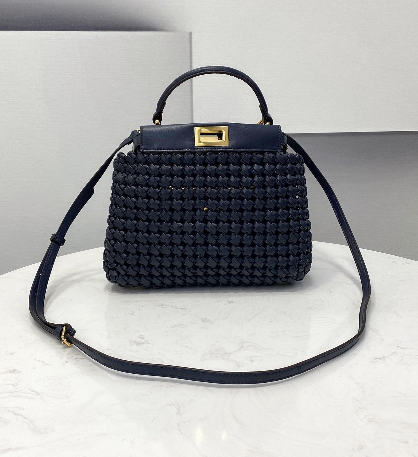 FI Peekaboo Mini Navy Blue Braided Bag For Woman 18cm/7in