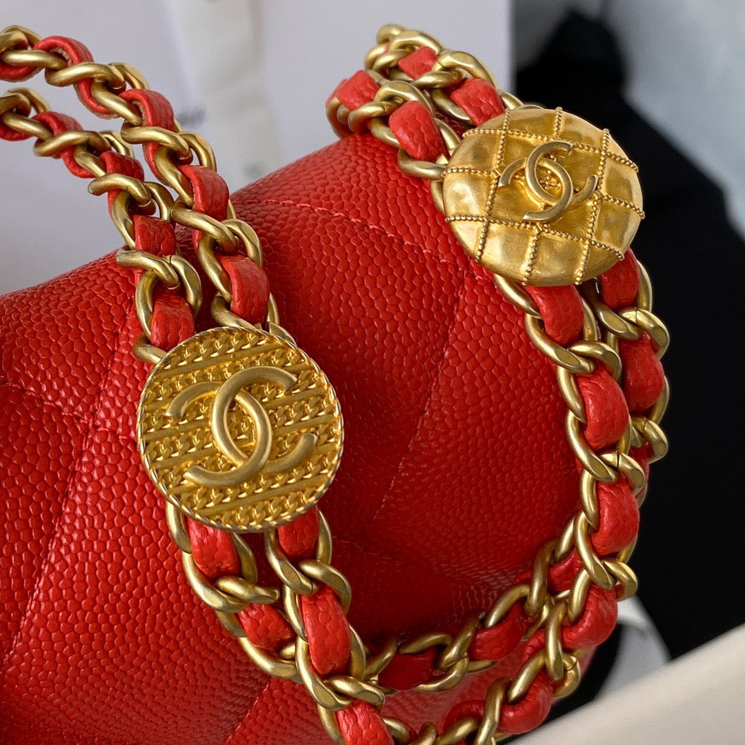 ChanelMini Flap Bag With Top Handle Gold Hardware Red For Women, Women’s Handbags, Shoulder Bags 7.9in/20cm AS2431