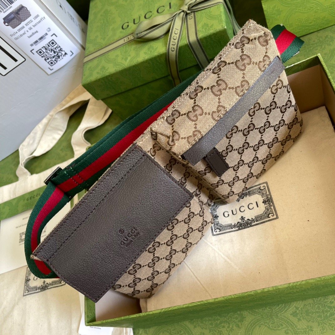 gg Supreme Canvas Two Pocket Waist Belt Bag Beige/Ebony gg Supreme Canvas, With Brown For Men 3in/7.5cm gg 450956 493075