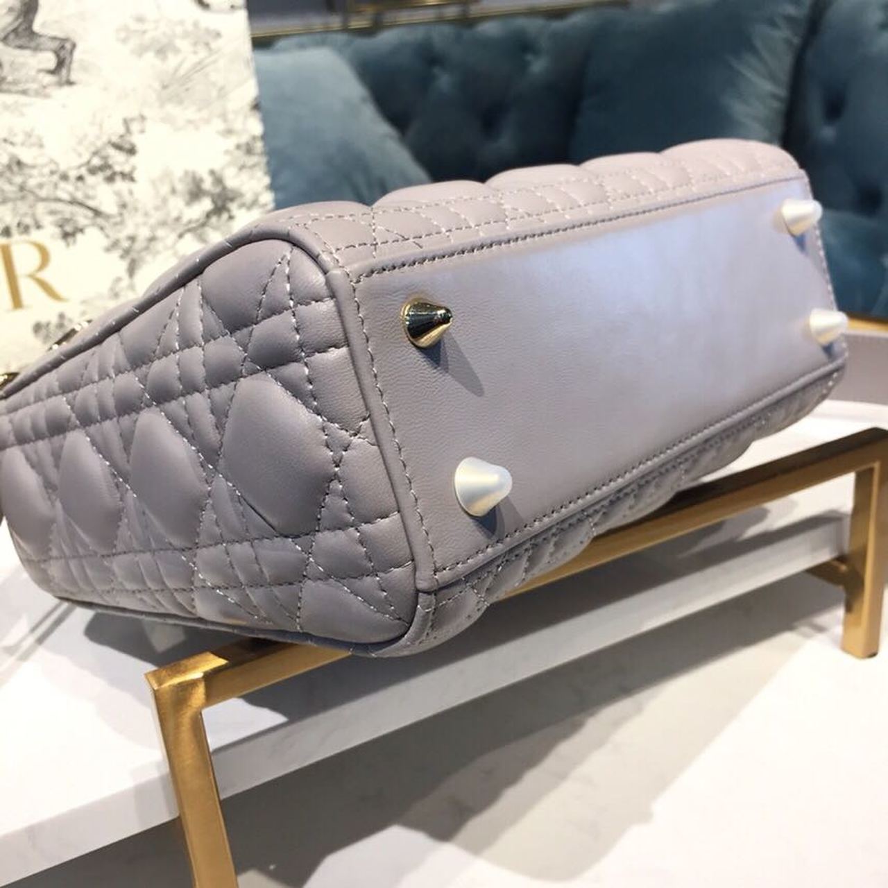 DI Small Lady My ABCBag Steel Gray Cannage For Women 20cm/8in CD M0538OCAL_M34G