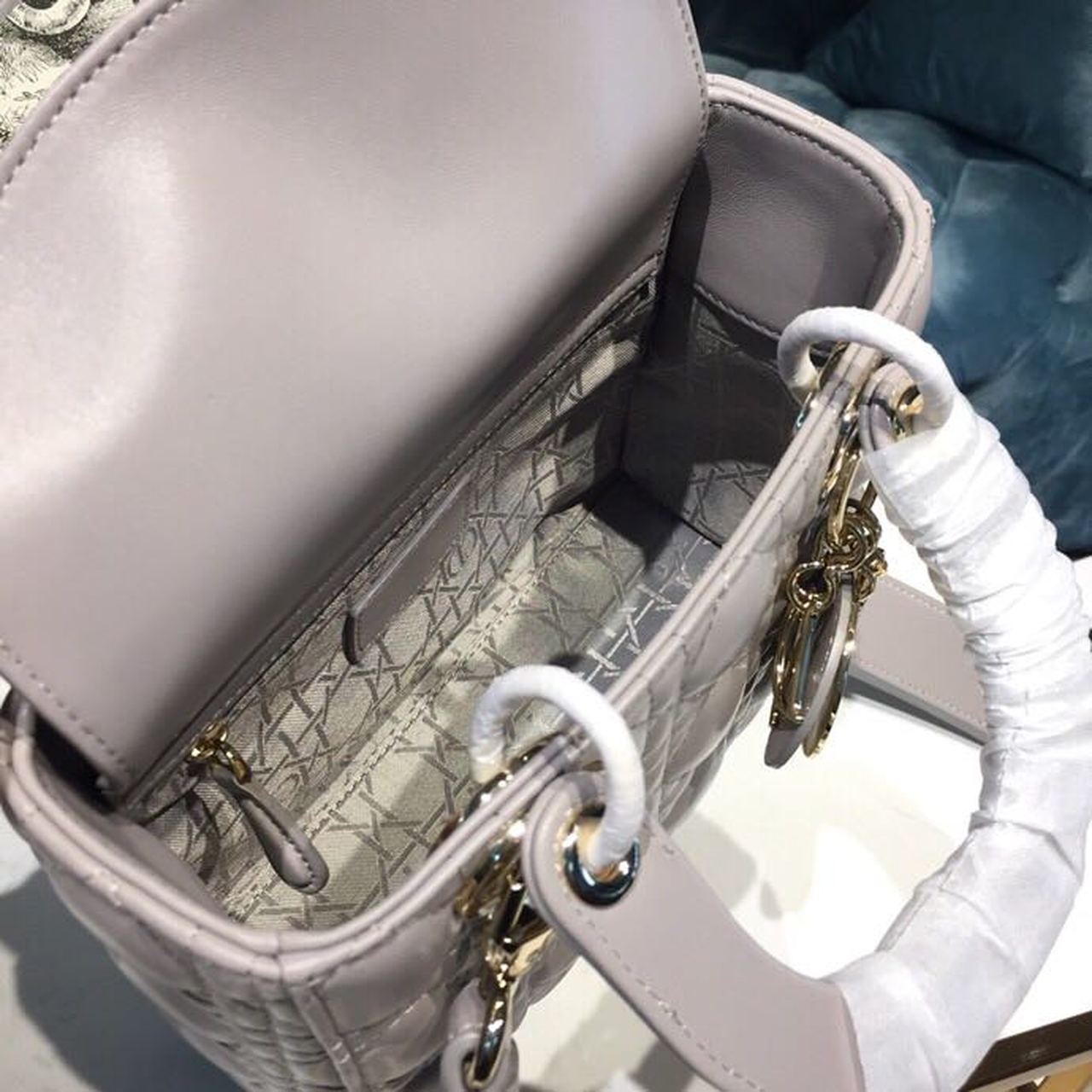 DI Small Lady My ABCBag Steel Gray Cannage For Women 20cm/8in CD M0538OCAL_M34G