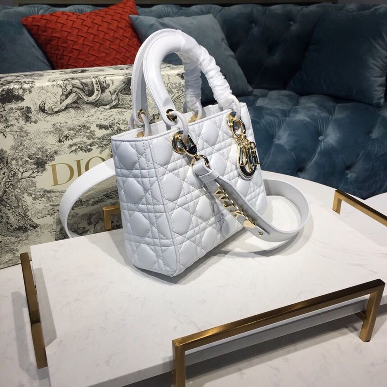 DI Small Lady My ABCBag Latte Cannage White For Women 20cm/8in CD M0538OCAL_M030