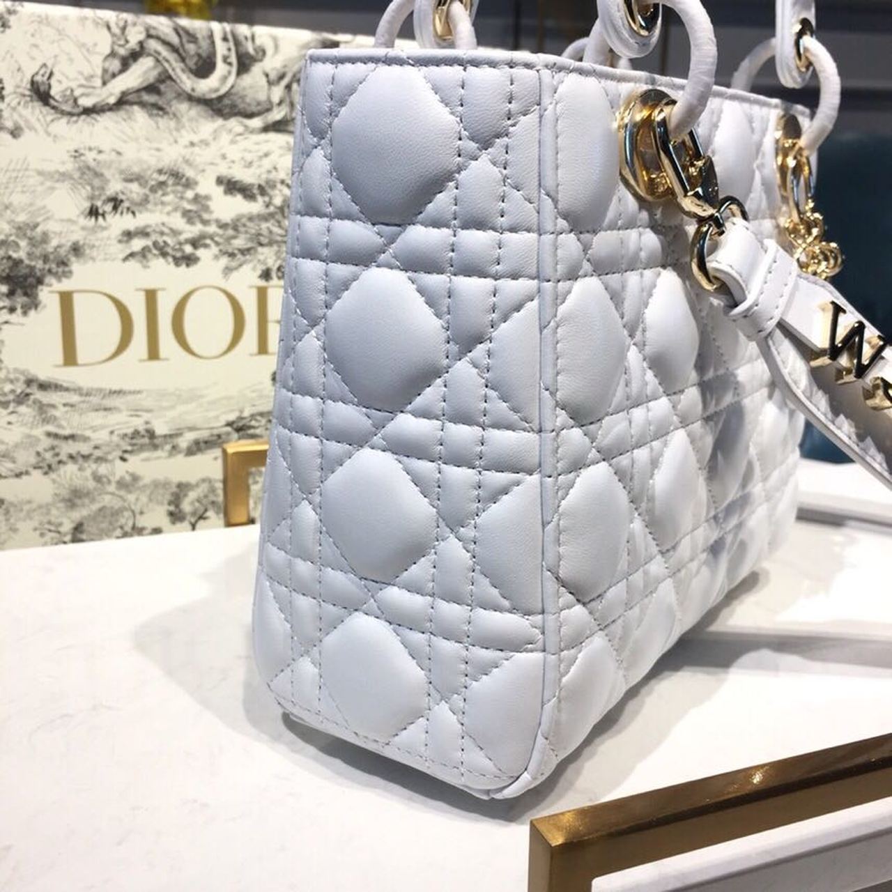 DI Small Lady My ABCBag Latte Cannage White For Women 20cm/8in CD M0538OCAL_M030