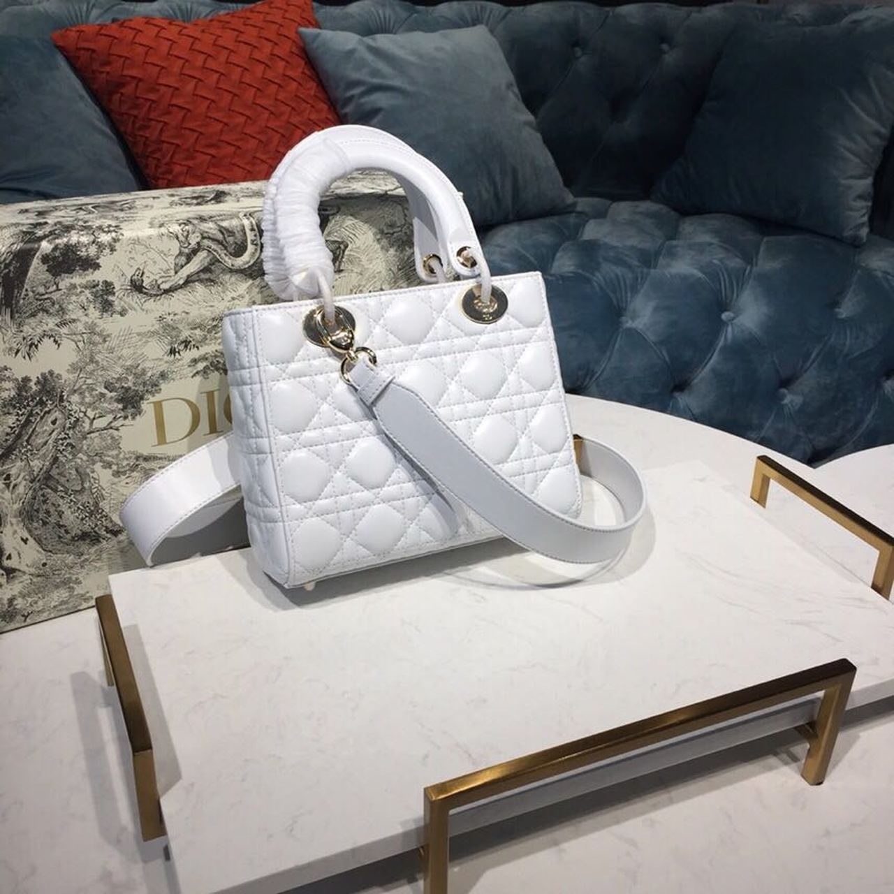DI Small Lady My ABCBag Latte Cannage White For Women 20cm/8in CD M0538OCAL_M030