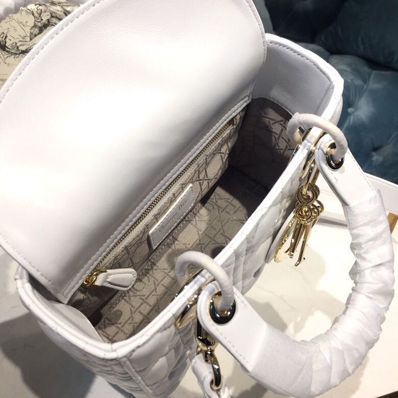DI Small Lady My ABCBag Latte Cannage White For Women 20cm/8in CD M0538OCAL_M030