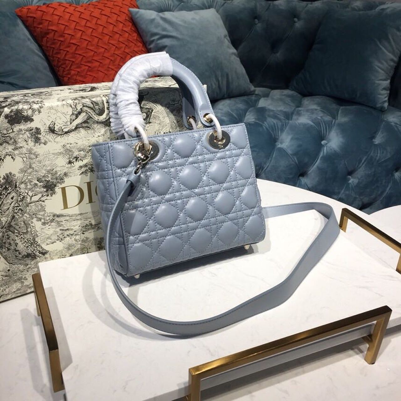 DI Small Lady My ABCBag Denim Blue Cannage For Women 20cm/8in CD M0538OCAL_M90B