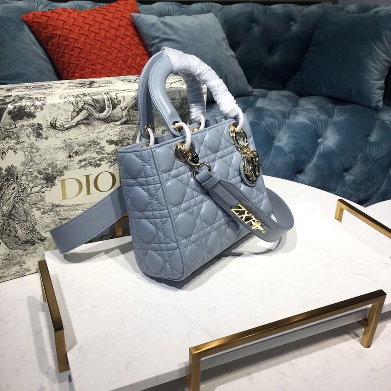 DI Small Lady My ABCBag Denim Blue Cannage For Women 20cm/8in CD M0538OCAL_M90B
