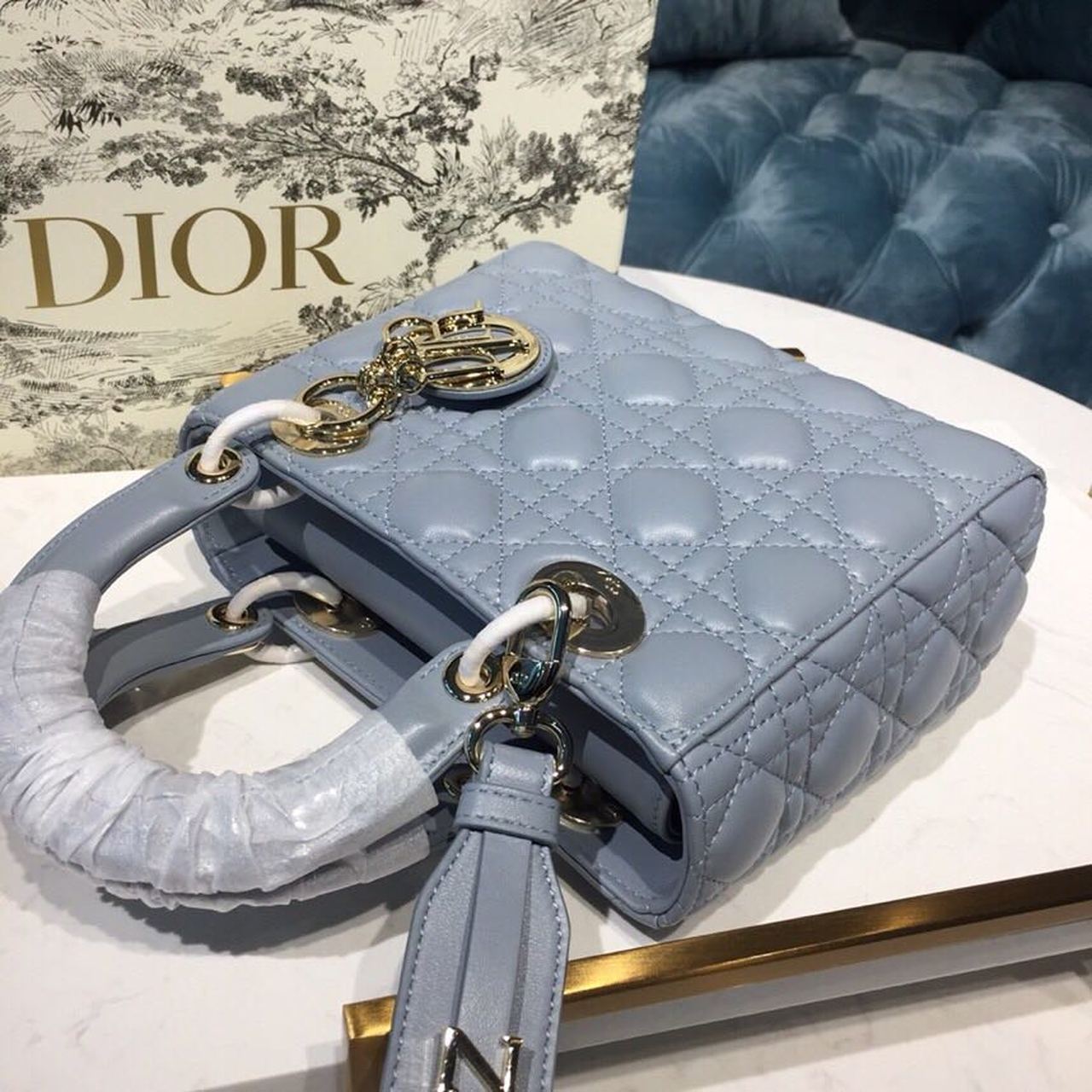 DI Small Lady My ABCBag Denim Blue Cannage For Women 20cm/8in CD M0538OCAL_M90B
