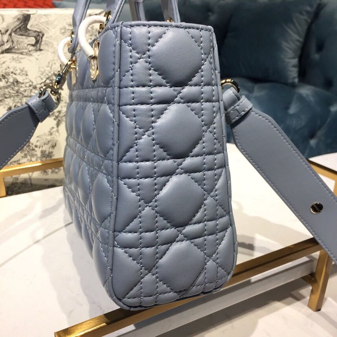 DI Small Lady My ABCBag Denim Blue Cannage For Women 20cm/8in CD M0538OCAL_M90B