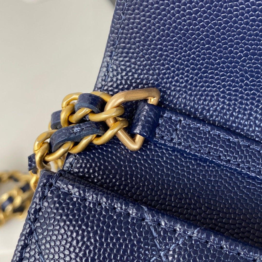 Chanel Clutch With Chain Gold Hardware Grained Shinny Navy Blue For Women, Women’s Handbags, Shoulder Bags 4.7in/12cm AP2857