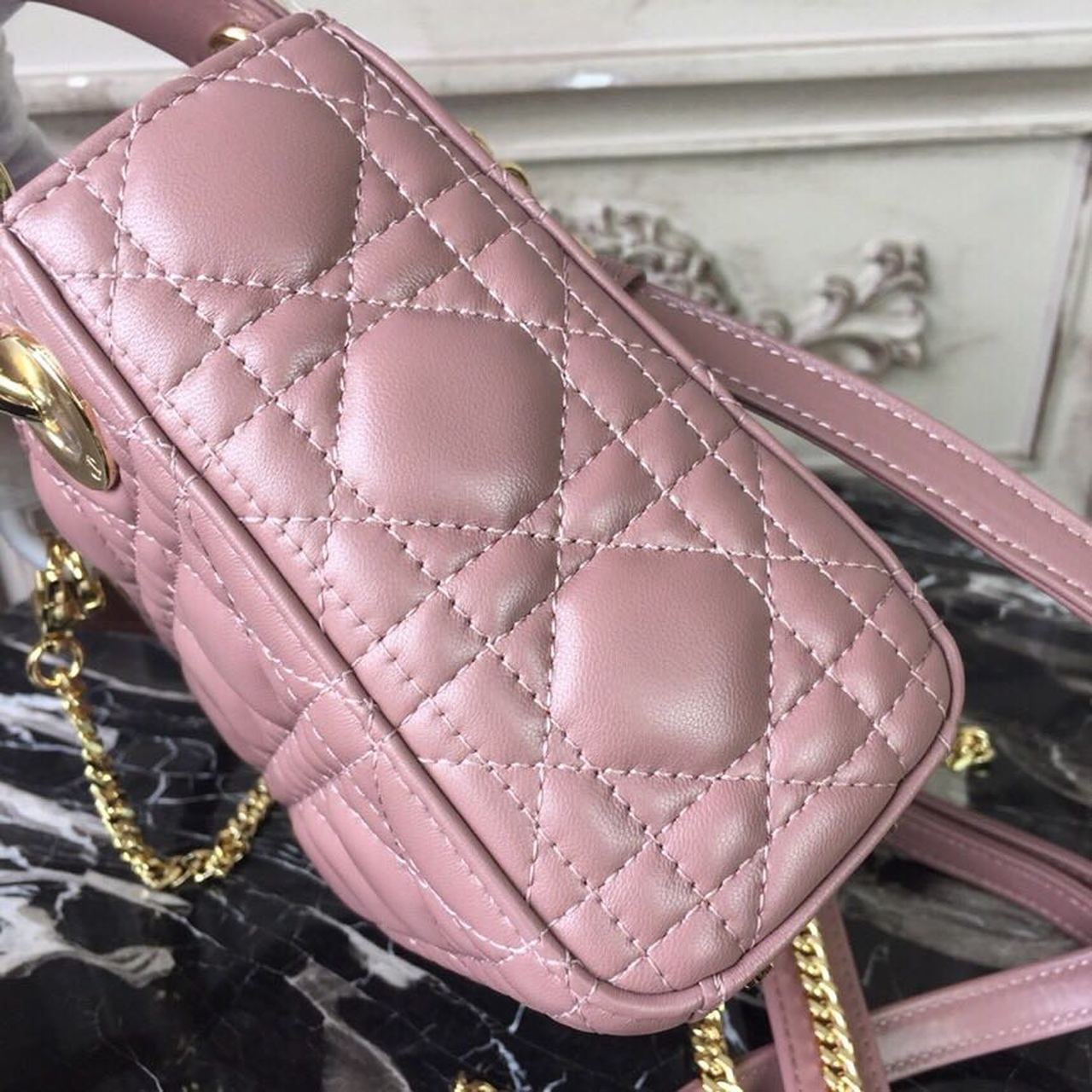 DI Mini Lady Bag Gold Toned Hardware Dusty Pink For Women 18cm/7in CD