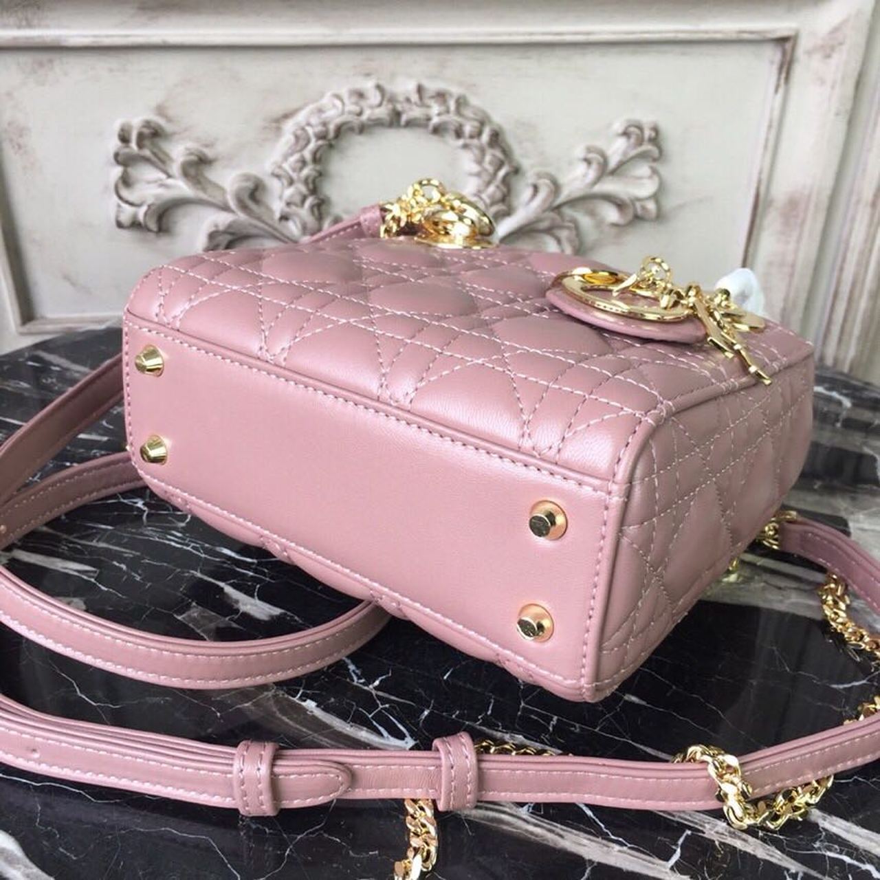DI Mini Lady Bag Gold Toned Hardware Dusty Pink For Women 18cm/7in CD