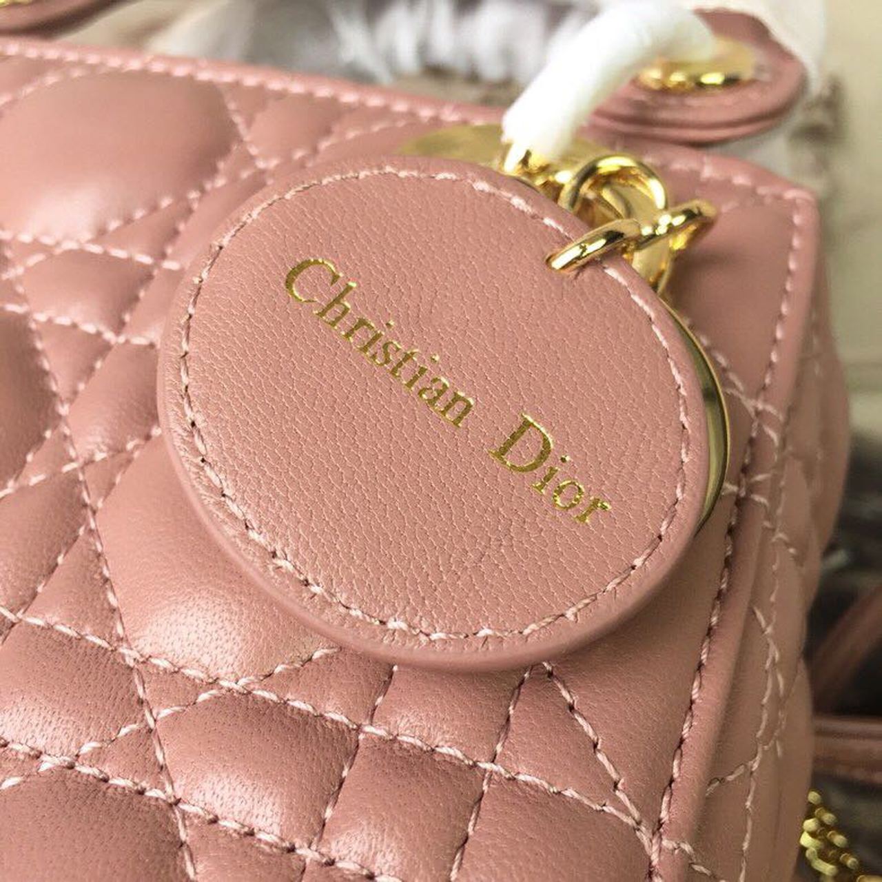 DI Mini Lady Bag Gold Toned Hardware Dusty Pink For Women 18cm/7in CD