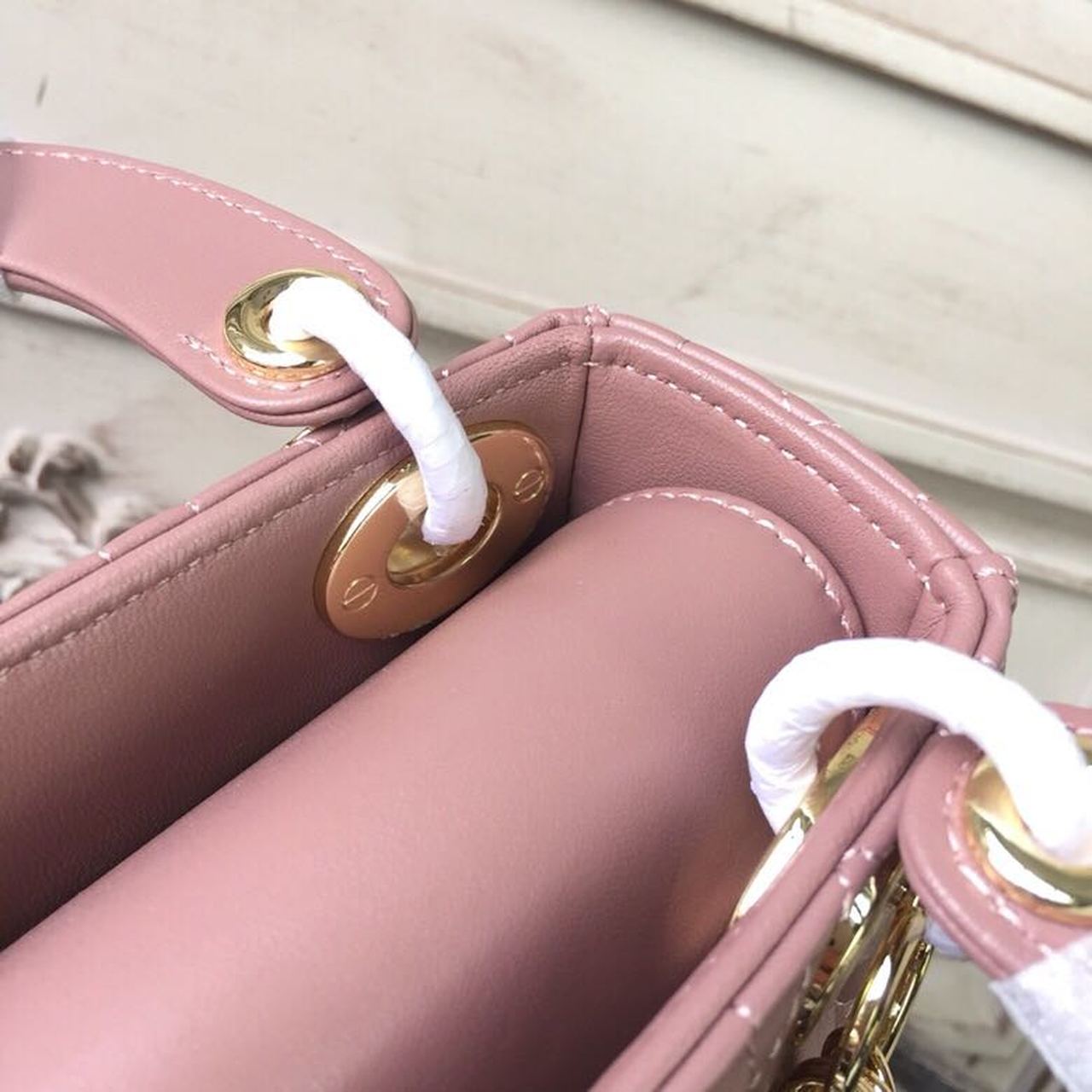 DI Mini Lady Bag Gold Toned Hardware Dusty Pink For Women 18cm/7in CD