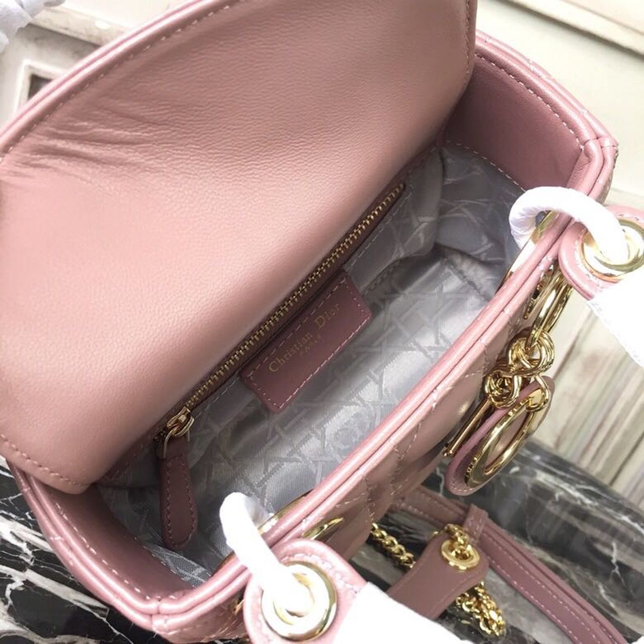 DI Mini Lady Bag Gold Toned Hardware Dusty Pink For Women 18cm/7in CD