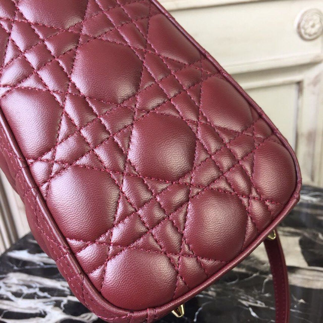 DI Medium Lady Bag Gold Toned Hardware Burgundy For Women 24cm/9in CD
