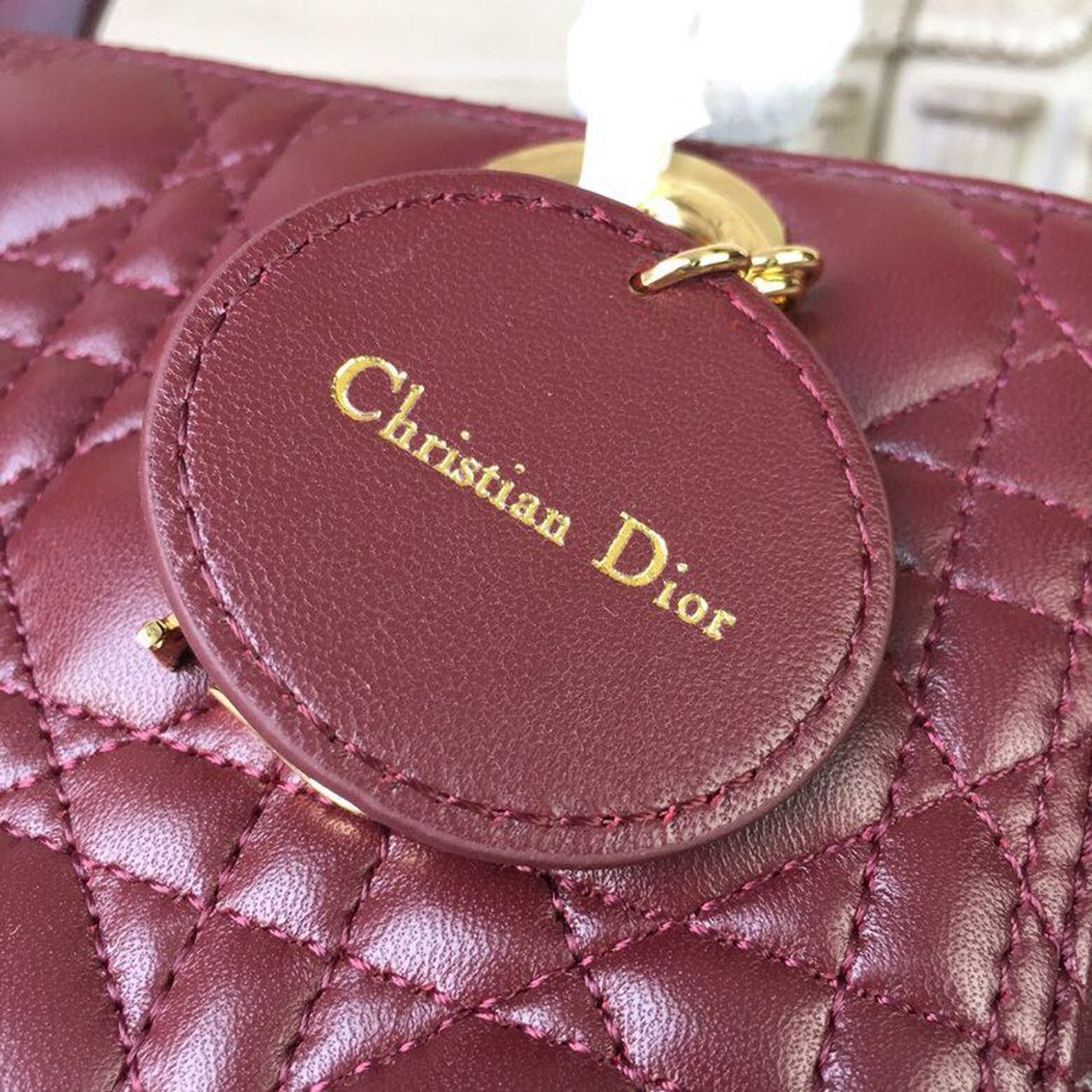 DI Medium Lady Bag Gold Toned Hardware Burgundy For Women 24cm/9in CD
