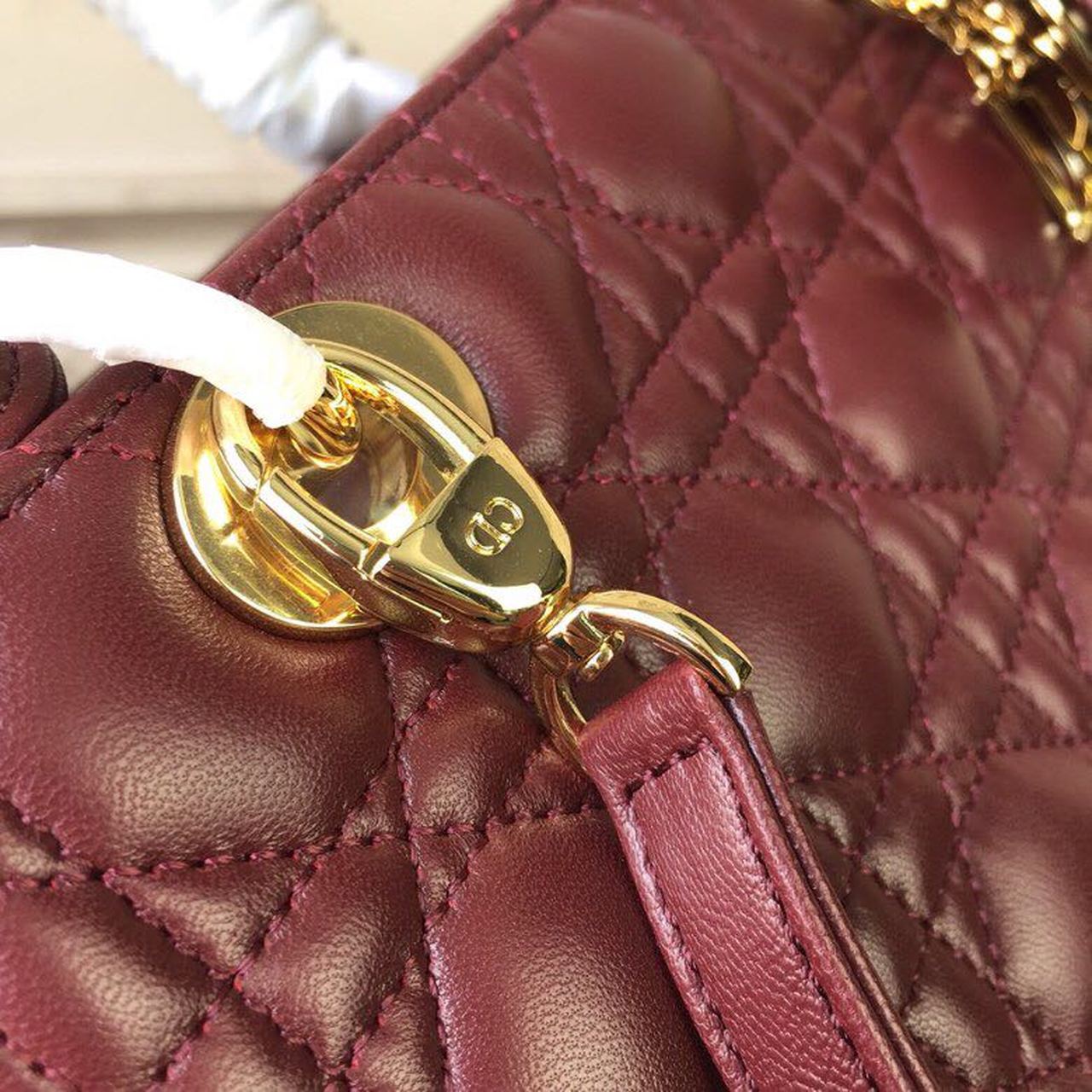 DI Medium Lady Bag Gold Toned Hardware Burgundy For Women 24cm/9in CD