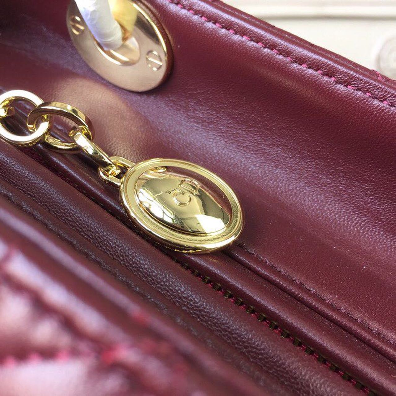 DI Medium Lady Bag Gold Toned Hardware Burgundy For Women 24cm/9in CD