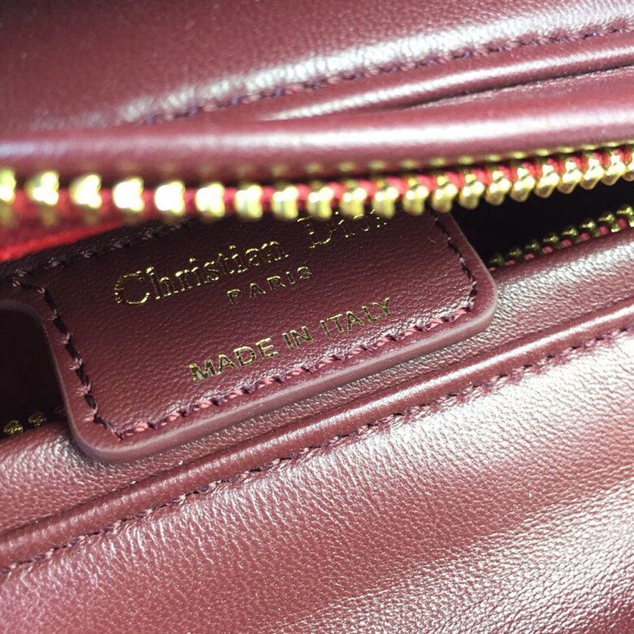 DI Medium Lady Bag Gold Toned Hardware Burgundy For Women 24cm/9in CD