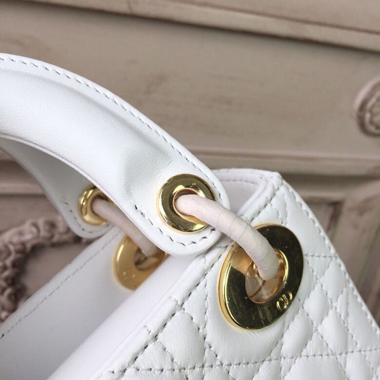 DI Mini Lady Bag Gold Toned Hardware White For Women 18cm/7in CD