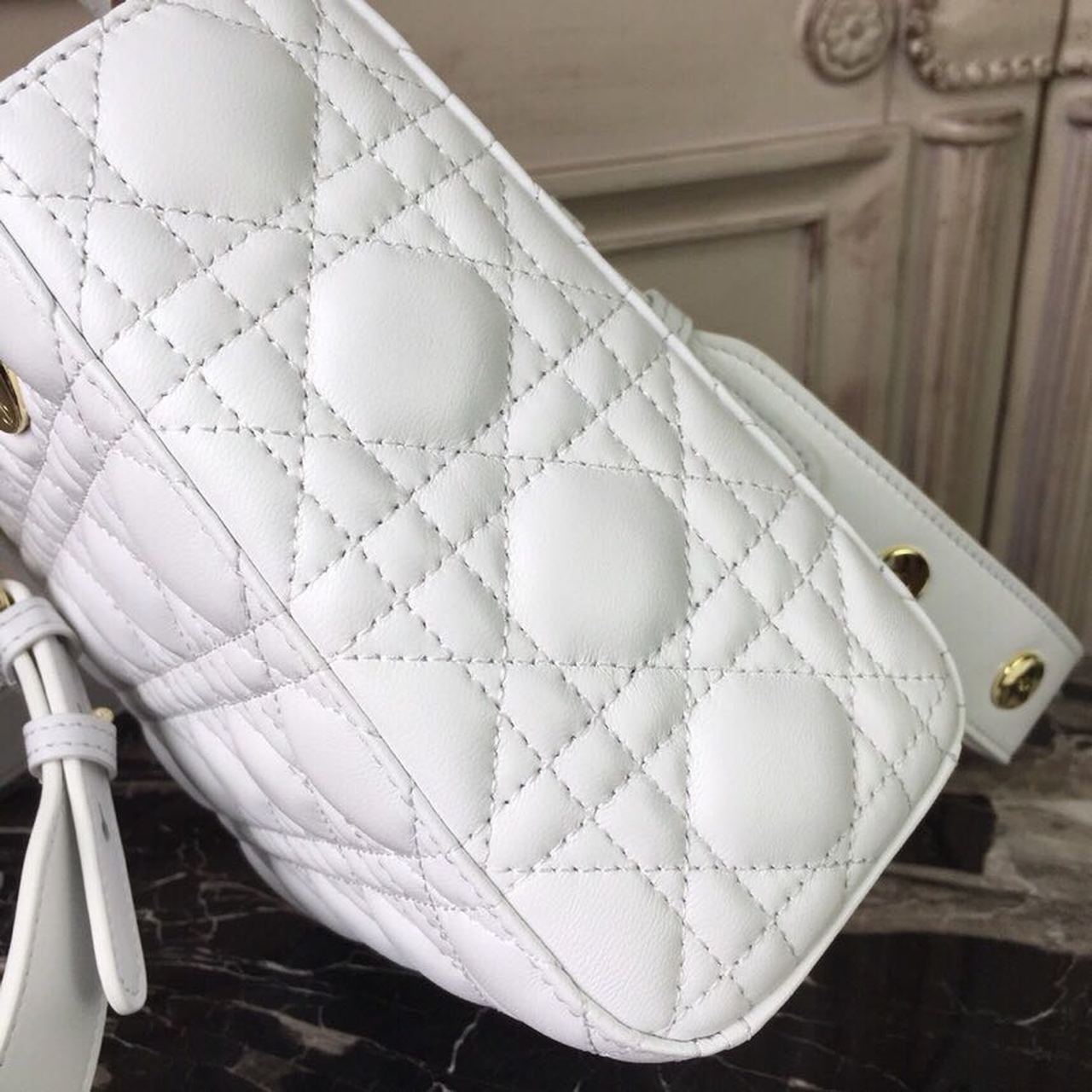 DI Small Lady Bag Gold Toned Hardware White For Women 20cm/8in CD M0538OCAL_M030