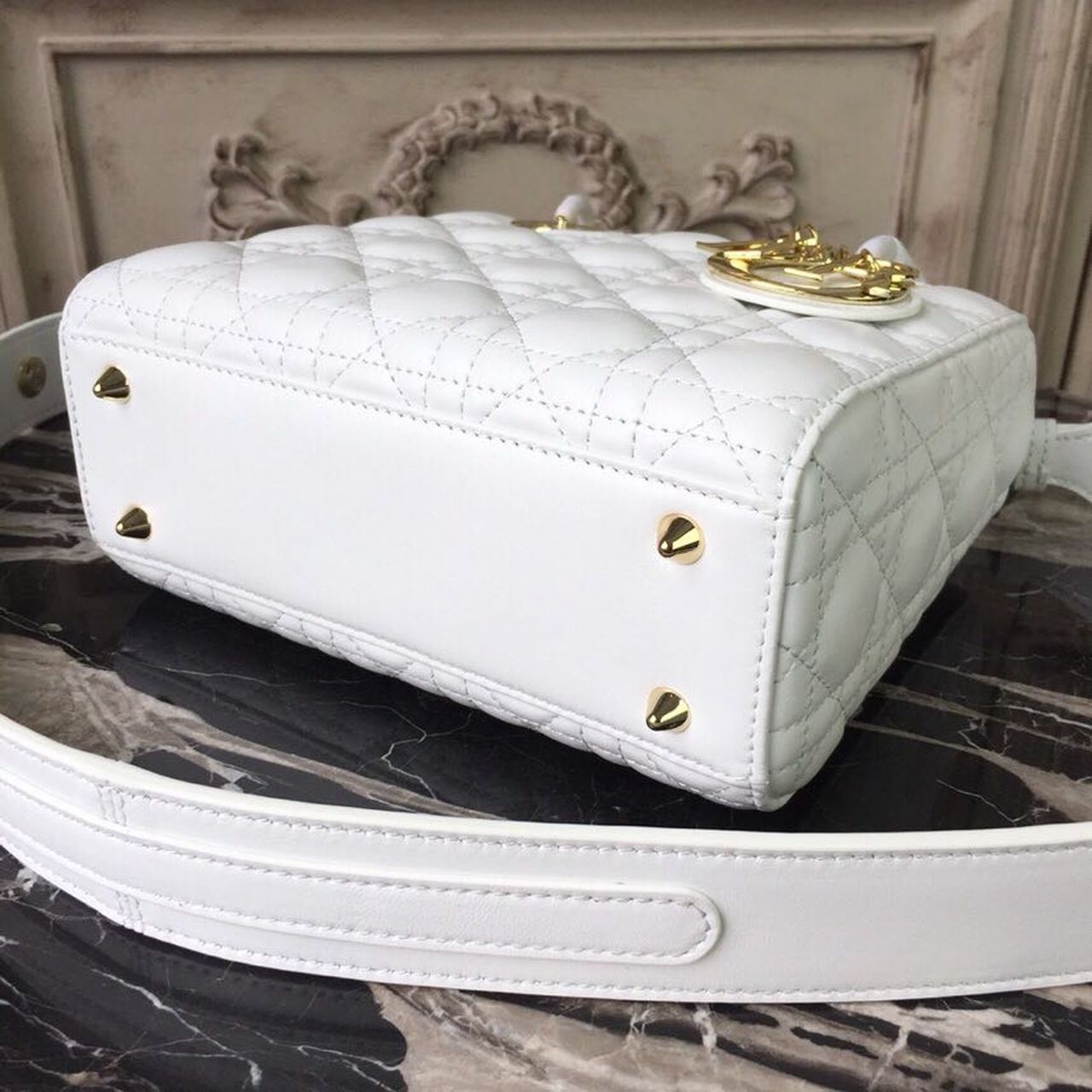 DI Small Lady Bag Gold Toned Hardware White For Women 20cm/8in CD M0538OCAL_M030