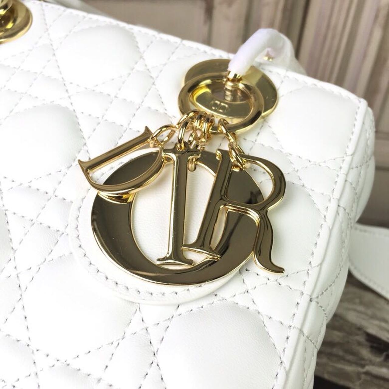 DI Small Lady Bag Gold Toned Hardware White For Women 20cm/8in CD M0538OCAL_M030