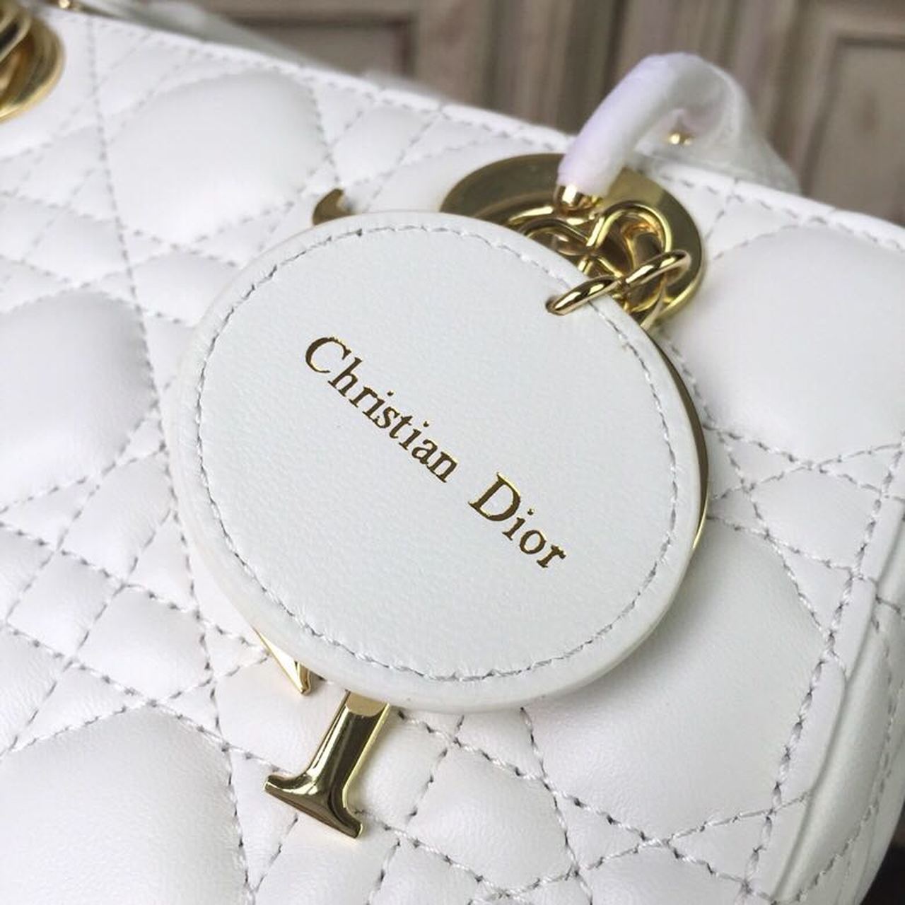 DI Small Lady Bag Gold Toned Hardware White For Women 20cm/8in CD M0538OCAL_M030