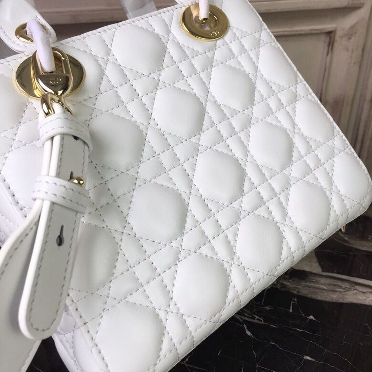 DI Small Lady Bag Gold Toned Hardware White For Women 20cm/8in CD M0538OCAL_M030