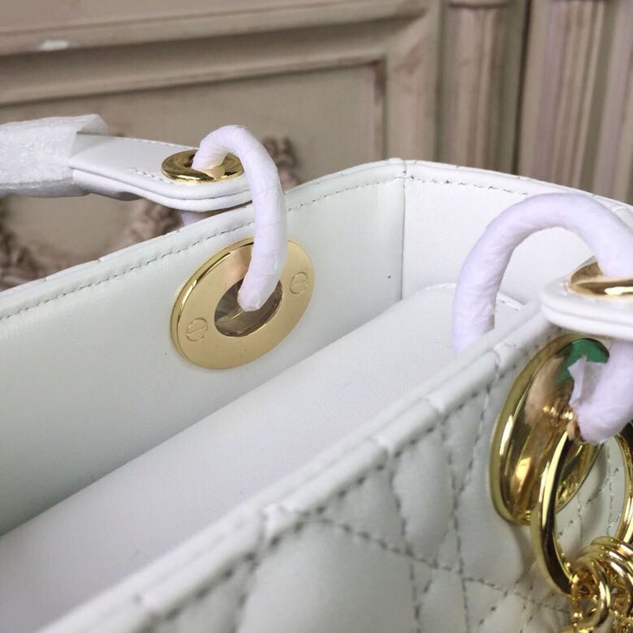 DI Small Lady Bag Gold Toned Hardware White For Women 20cm/8in CD M0538OCAL_M030
