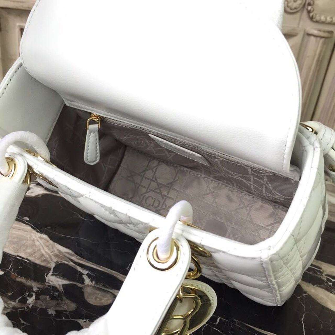 DI Small Lady Bag Gold Toned Hardware White For Women 20cm/8in CD M0538OCAL_M030