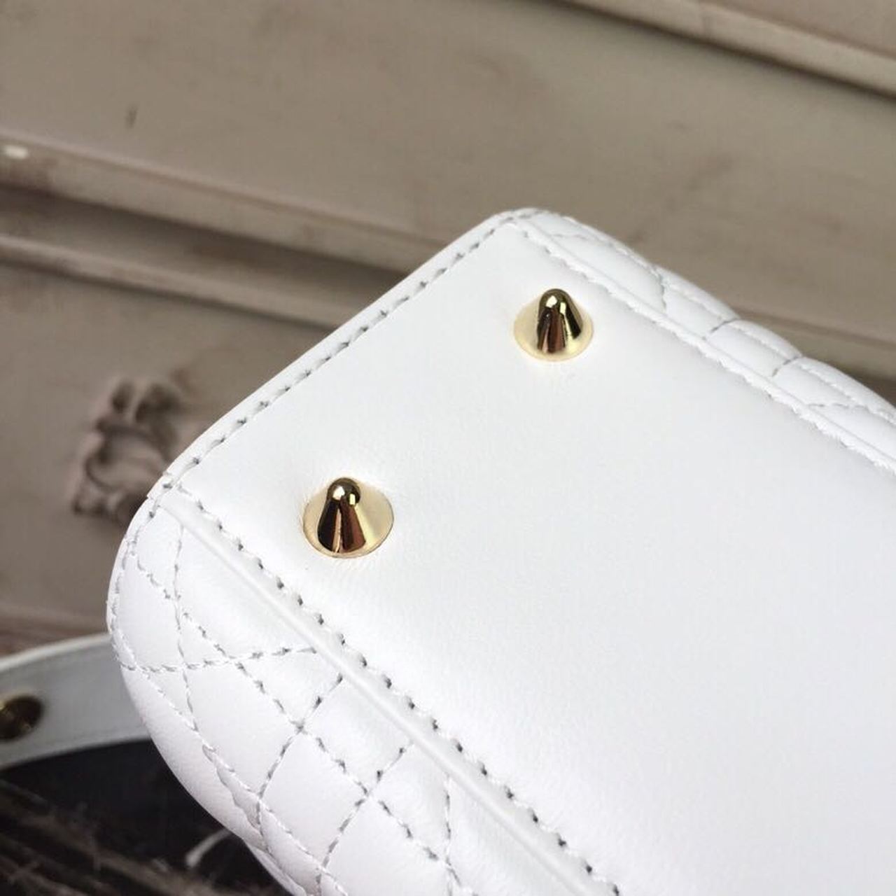 DI Small Lady Bag Gold Toned Hardware White For Women 20cm/8in CD M0538OCAL_M030