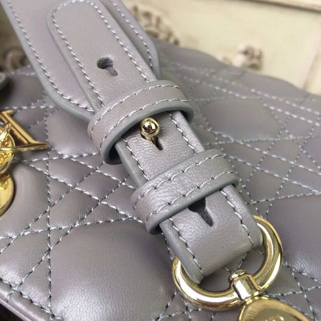 DI Small Lady Bag Gold Toned Hardware Grey For Women 20cm/8in CD