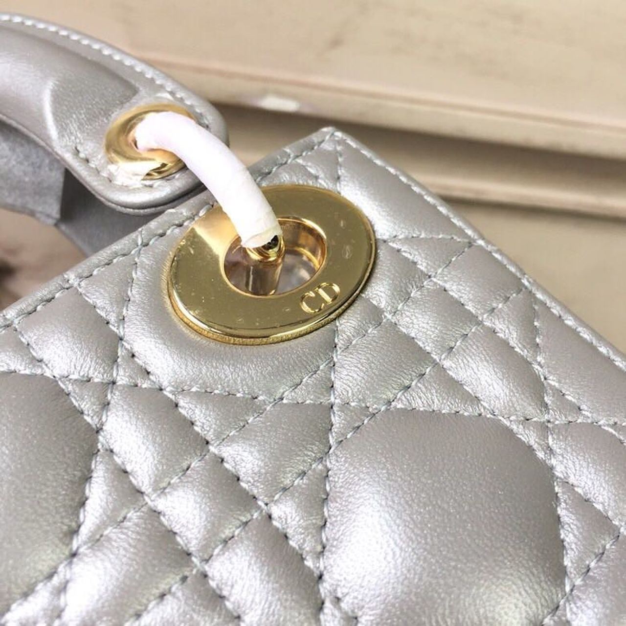 DI Mini Lady Bag Silver with Chain Gold Toned Hardware For Women 6.5in/17cm CD